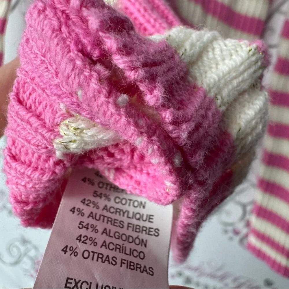 Sweater candy striped ribbon bow tie detail sequins sparkly knitted crochet y2k